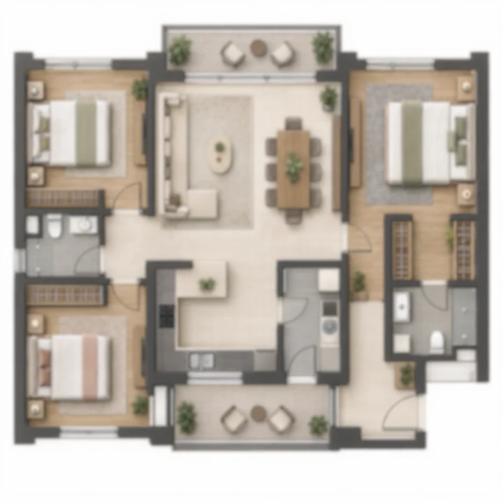 Prestige Falcon City Reserve 3 BHK floor plan, illustrative layout